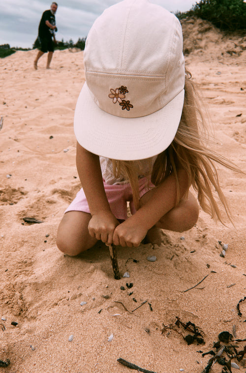 Cream Cotton Kids hat with flowers