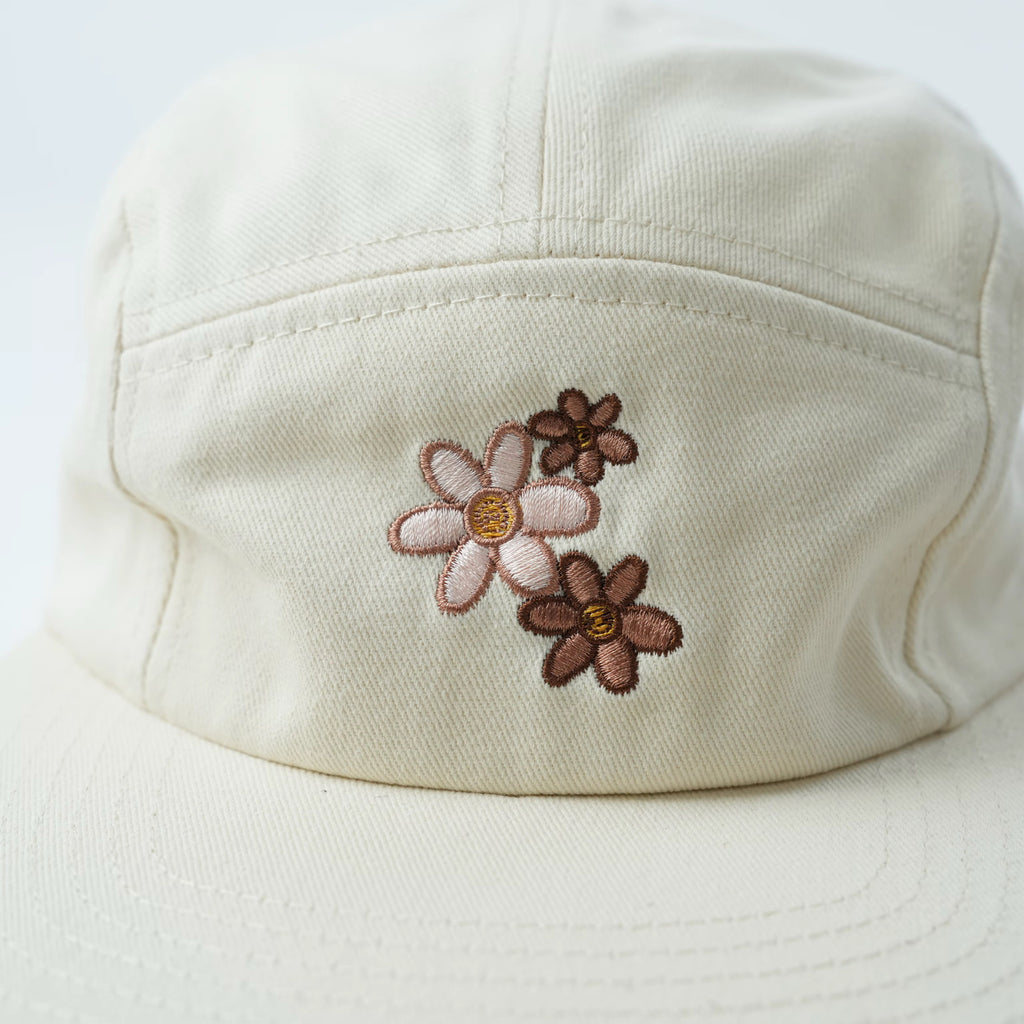 Cream Cotton Kids hat with flowers