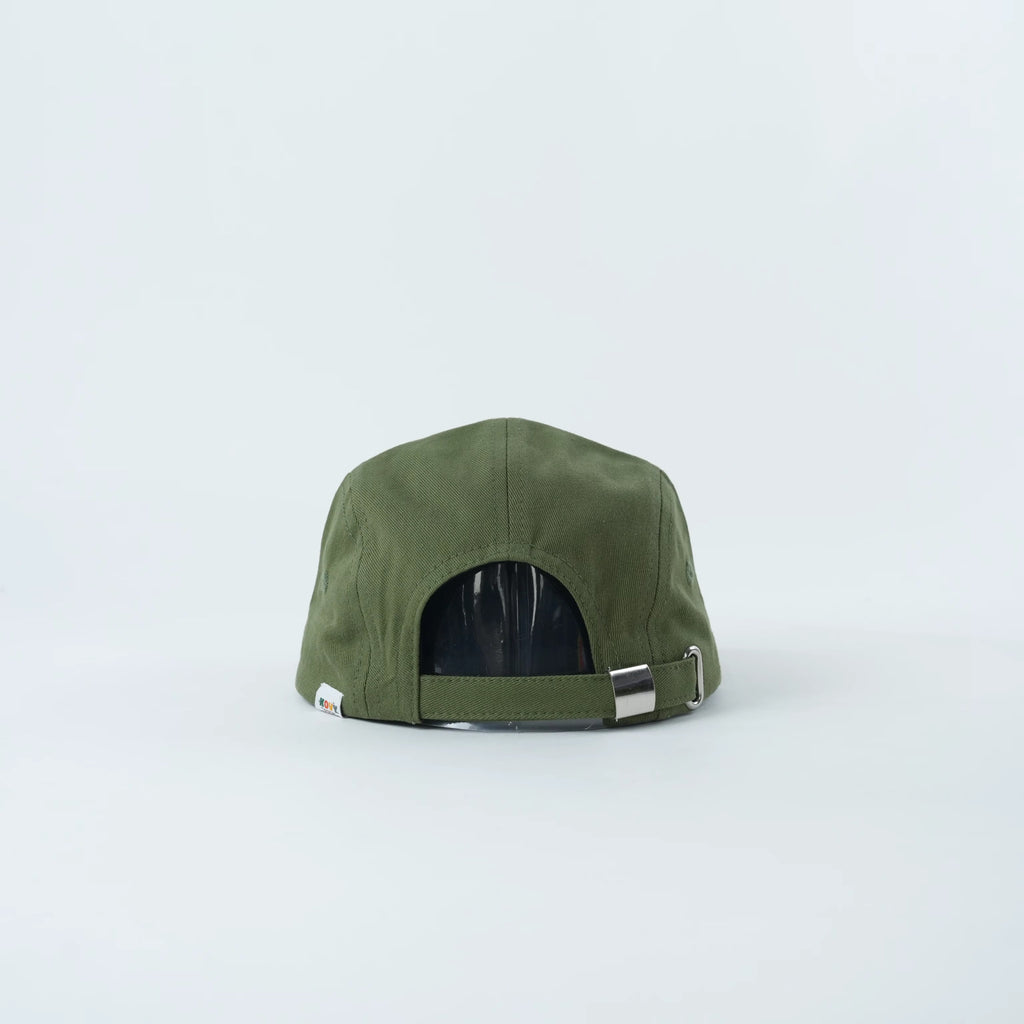 Khaki Green Cotton Kids Hat with Mountains, Sun & Wave
